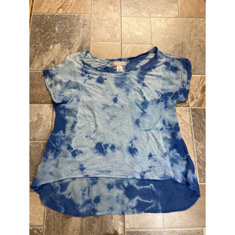 Band of Gypsies Tie Dye Pocket Tunic Top Blue White Rayon Size Medium‎